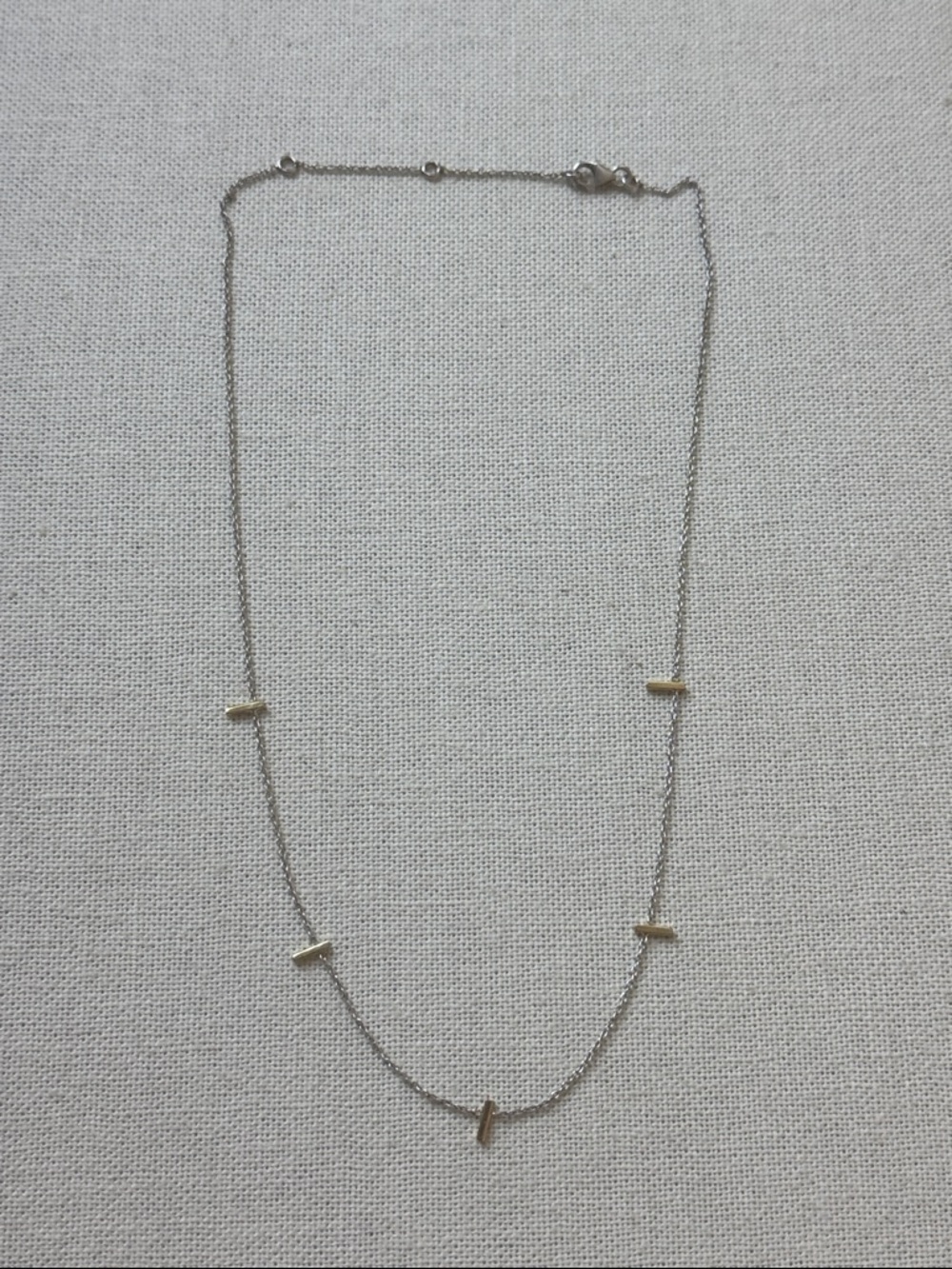 Delicate Two-Tone Bar Station Necklace - Silver with Gold Accents